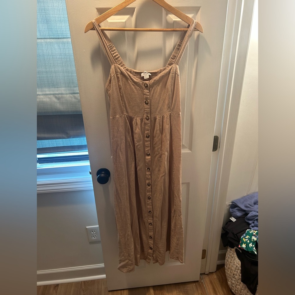 Seraphine Beige Maxi Dress with Button Detail